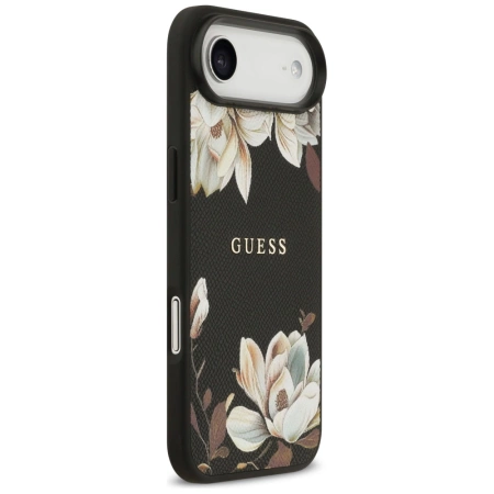 Guess Grained Flowers Classic Logo MagSafe case for iPhone Air - black