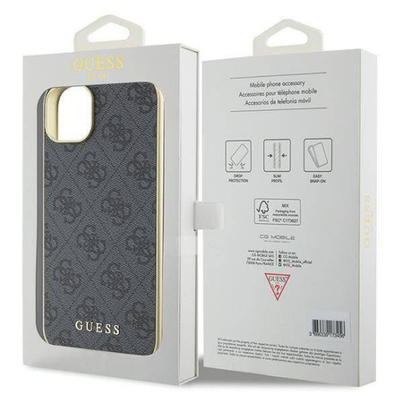 Guess 4G Charms Collection Hülle für iPhone 15 Plus – Grau