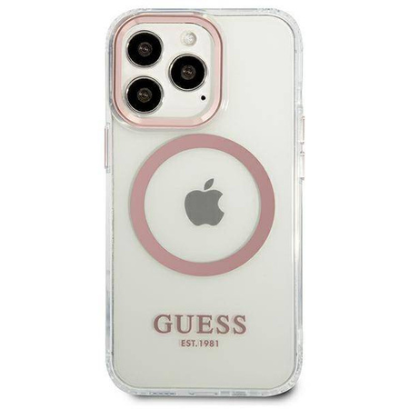 Oryginalne Etui IPHONE 13 PRO Guess Hard Case Metal Outline Magsafe (GUHMP13LHTRMP) różowe