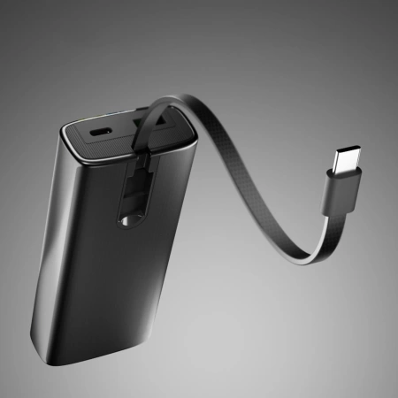 SBS 10000mAh PD 20W Powerbank with LCD Display and Built-in USB-C Cable - Gray