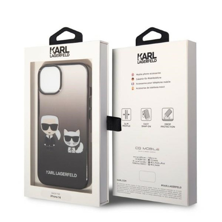 Original Handyhülle IPHONE 14 PLUS Karl Lagerfeld Hardcase Gradient Ikonik Karl & Choupette (KLHCP14MTGKCK) schwarz