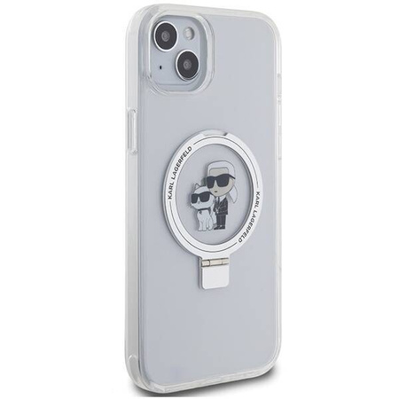 Original Handyhülle IPHONE 15 PLUS / 14 PLUS Karl Lagerfeld Hardcase Ring Stand Karl&Choupettte MagSafe weiß