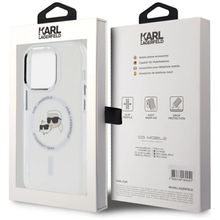 Karl Lagerfeld IML Metal Karl &amp; Choupette Head MagSafe iPhone 14 Pro Case - White