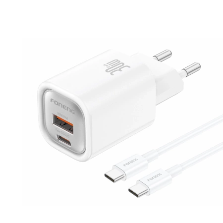 FONENG wall charger EU71 PD 30W 1xUSB-C + 1xUSB QC3.0 + cable USB-C - USB-C White