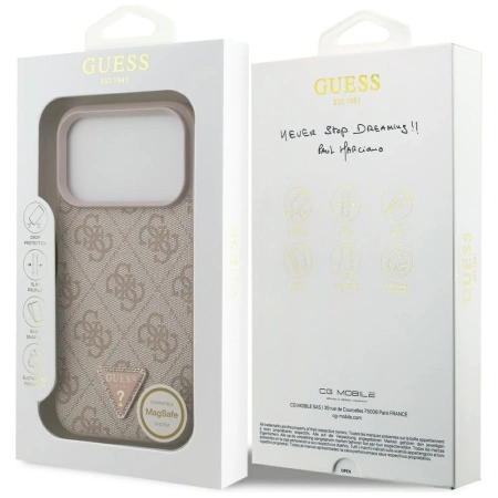 Etui Guess Leather 4G Triangle Strass MagSafe na iPhone 17 Pro - różowe