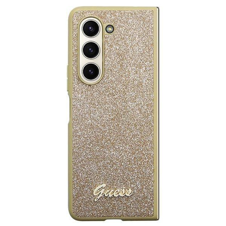 Guess nakładka do Samsung Z Fold5 GUHCZFD5HGGSHD złota PU/TPU Glitter Script