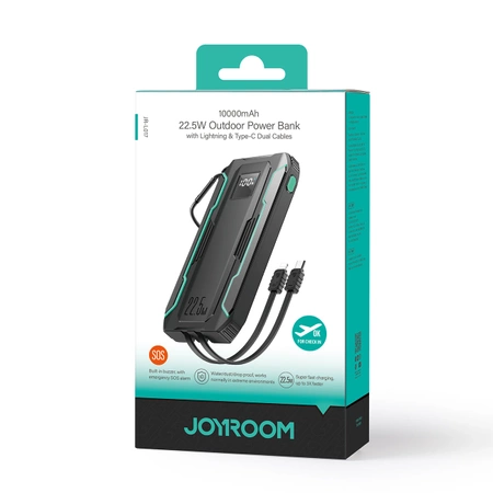 Joyroom JR-L017 22.5W 10000mAh Powerbank with built-in USB-C / Lightning cables - black