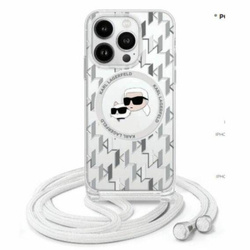 Original Handyhülle IPHONE 16 PRO Karl Lagerfeld Hardcase IML Crossbody Monogram Karl & Choupette Head MagSafe (KLHMP16LHCKCKLCT) transparent