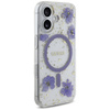 Original Handyhülle IPHONE 16 Guess Hardcase Resin Flowers Glitter MagSafe violett