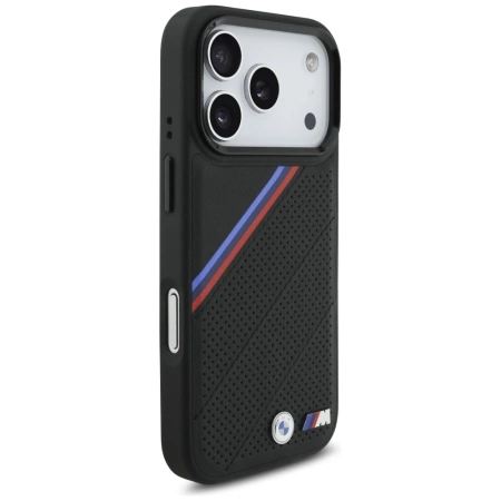 BMW M Tricolor Metal Logo MagSafe Case für iPhone 17 Pro – Schwarz