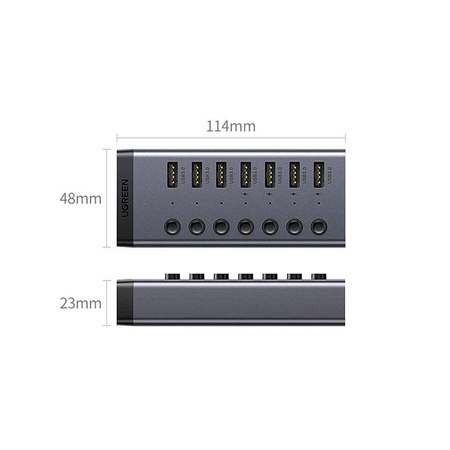 Ugreen wielofunkcyjny HUB 7w1 USB Typ C - 7x USB Typ A 3.0 PD DC 12V szary (CM481)