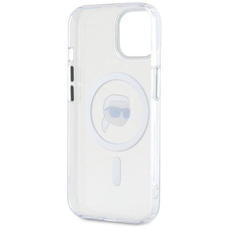 Original Case IPHONE 15 PLUS Karl Lagerfeld Hardcase IML Metal Karl Head MagSafe white