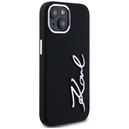 Original Case IPHONE 15 Karl Lagerfeld Silicone Metal Script Logo black