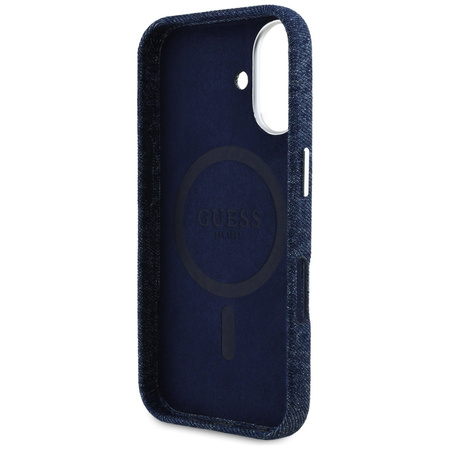 Oryginalne Etui IPHONE 16 Guess Denim Triangle Logo MagSafe niebieskie