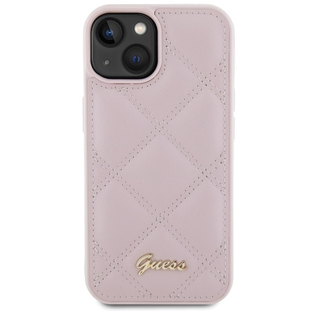 Guess Quilted Metal Logo-Hülle für iPhone 15 – Rosa