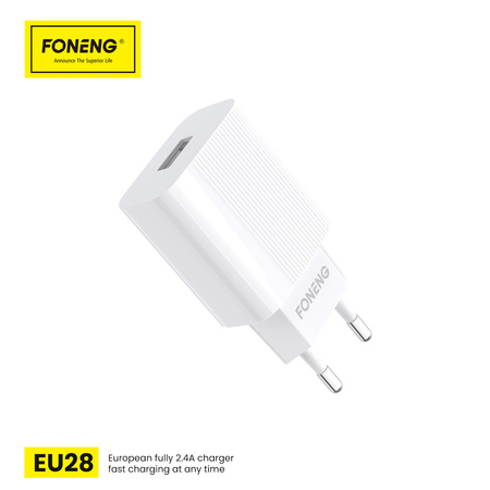 Foneng Ładowarka sieciowa EU28 - USB - 2,4A z kablem USB na Typ C biała