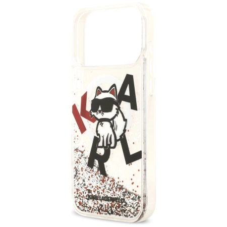 Karl Lagerfeld Liquid Glitter Choupette Logo MagSafe Case für iPhone 17 Pro Max – Transparent