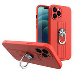 Ring Case silicone case with a finger grip and base for Samsung Galaxy S22 Ultra red