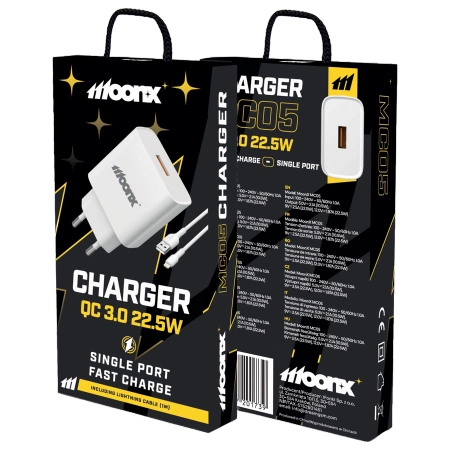 MOONX ładowarka sieciowa MC05 22,5W 1xUSB QC3.0 + kabel Lightning Biały