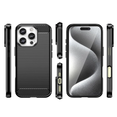 Carbon Case Silikonhülle für iPhone 16 Pro - Schwarz