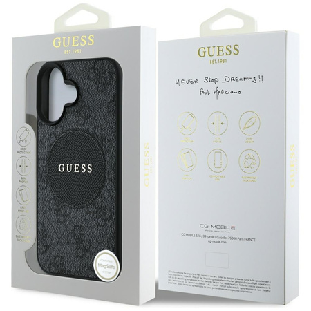 Original Handyhülle IPHONE 16 Guess 4G Circle Classic Logo MagSafe schwarz