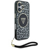 Oryginalne Etui IPHONE 16 Guess HC IML Leopard Triangle Cord Strap czarne