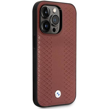 Oryginalne Etui IPHONE 14 PRO MAX BMW Leather Diamond Pattern (BMHCP14X22RFGR) burgundowe