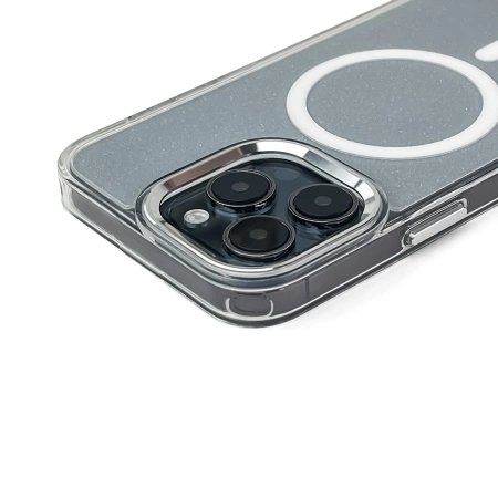 Glitter Case MagSafe für iPhone 16 – weiß mit Glitzer