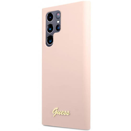 Guess Silicone Script Metal Logo - Etui Samsung Galaxy S23 Ultra (różowy)