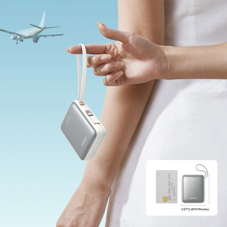 Joyroom JR-PBF27 10000 mAh 22,5 W Powerbank mit integrierten USB-C- und Lightning Kabeln - Weiß