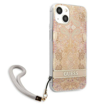 Case IPHONE 13 MINI Guess Hardcase Flower Strap (GUHCP13SHFLSD) gold