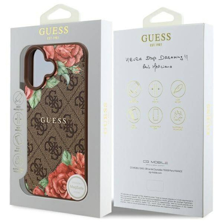 Original Case IPHONE 16 Guess Hardcase 4G Flowers Print MagSafe (GUHMP16SP4ROPEMCW) brown