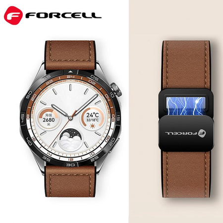 Pasek do Samsung Galaxy Watch Forcell F-Design FS20 magnetyczny skóra ekologiczna 20 mm brązowy