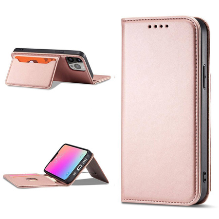 Magnet Card Case etui do iPhone 13 pokrowiec portfel na karty kartę podstawka różowy