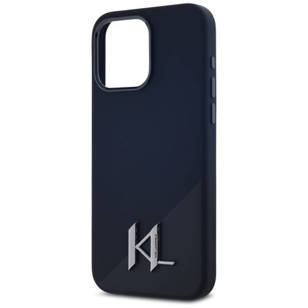 Original Case IPHONE 15 PRO Karl Lagerfeld Hardcase Silicone Shadow Metal Initial MagSafe black