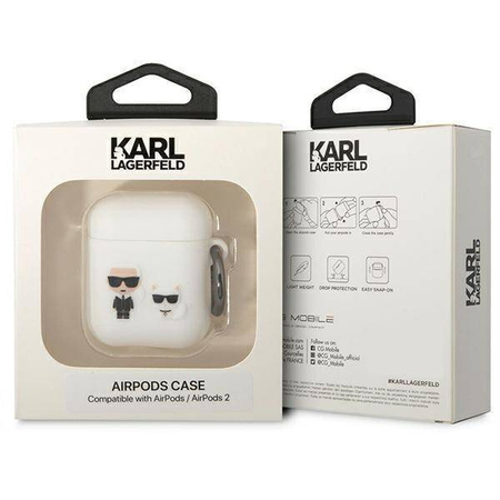 Original Handyhülle APPLE AIRPODS Karl Lagerfeld Silicone Karl & Choupette (KLACA2SILKCW) weiß