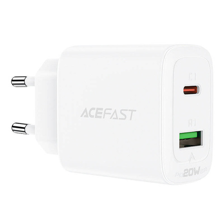 Acefast Wandladegerät USB Typ C / USB 20W, PPS, PD, QC 3.0, AFC, FCP weiß (A25 weiß)