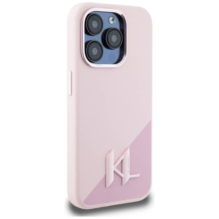 Original Case IPHONE 15 PRO Karl Lagerfeld Hardcase Silicone Shadow Metal Initial MagSafe pink