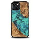 Bewood Unique Turquoise iPhone 13 Wood and Resin Case - Turquoise Black