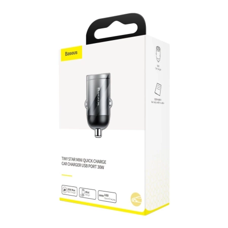 Baseus Tiny Star PPS mini inteligentna ładowarka samochodowa USB 30W Quick Charge 3.0 szary (VCHX-A0G)