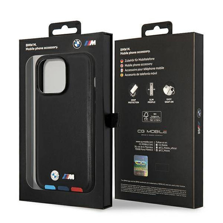 Original Case IPHONE 14 PRO MAX BMW Leather Stamp Tricolor MagSafe (BMHMP14X22PTDK) black
