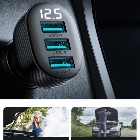 Joyroom JR-CCD03 3,4A Autoladegerät mit 3x USB-A Display - Schwarz