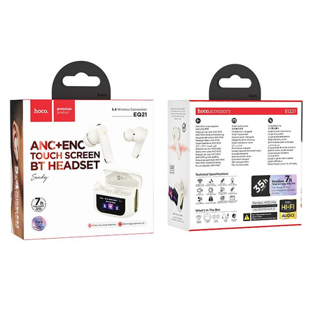 HOCO słuchawki bezprzewodowe bluetooth z ekranem dotykowym TWS ANC + ENC EQ21 białe