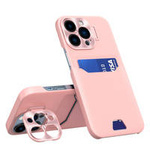 Leder Stand Case für iPhone 14 Pro Card Wallet Cover mit Ständer Pink