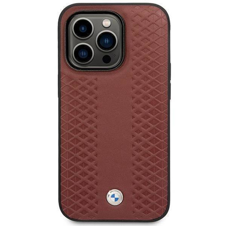 Original Case IPHONE 14 PRO BMW Leather Diamond Pattern MagSafe (BMHMP14L22RFGR) burgundy