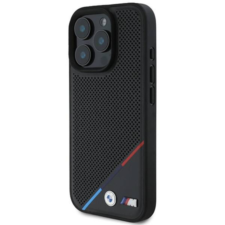 Original Handyhülle IPHONE 16 PRO BMW Hardcase M Perforated Tricolor Line MagSafe (BMHMP16L23PUPDK) schwarz