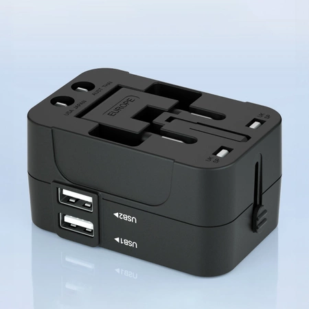 Wozinsky WUTWC Reiseadapter universal 24W EU / US / AUS / UK / 2x USB-A - Schwarz