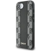 DKNY Leder Kariertes Monomuster MagSafe iPhone 16e Hülle - Schwarz