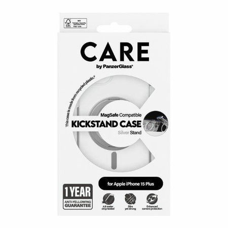 CARE by PanzerGlass Kickstand Case MagSafe für iPhone 15 Pro Max – Silber
