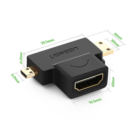 Ugreen przejściówka adapter ze złącza HDMI Typ A (żeński) na mini HDMI (męski) / micro HDMI (męski) czarny (20144)